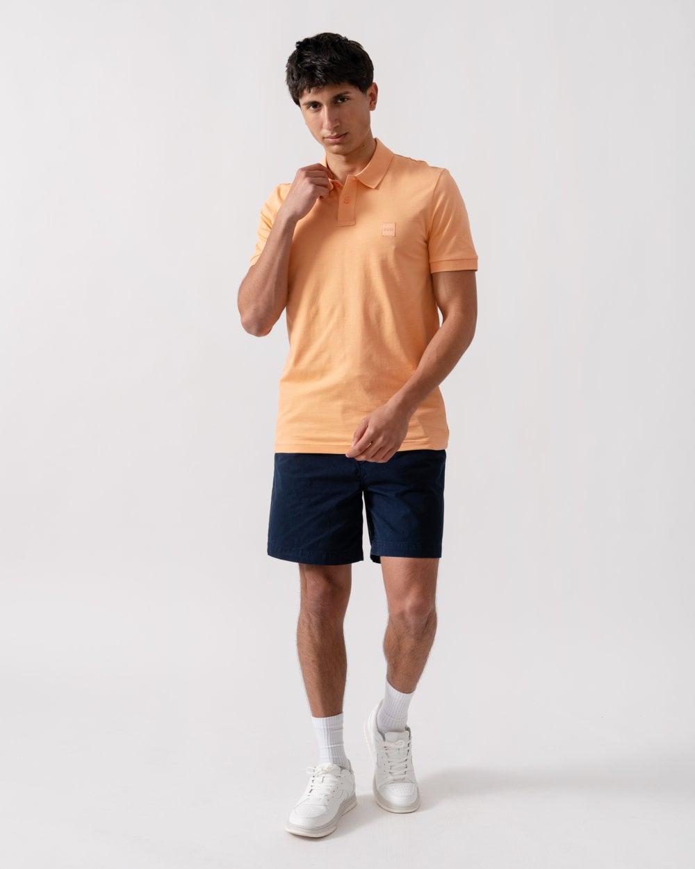 BOSS Orange Passenger Mens Stretch-Cotton Slim-Fit Polo Shirt with Logo Patch - Light/Pastel Orange 833
