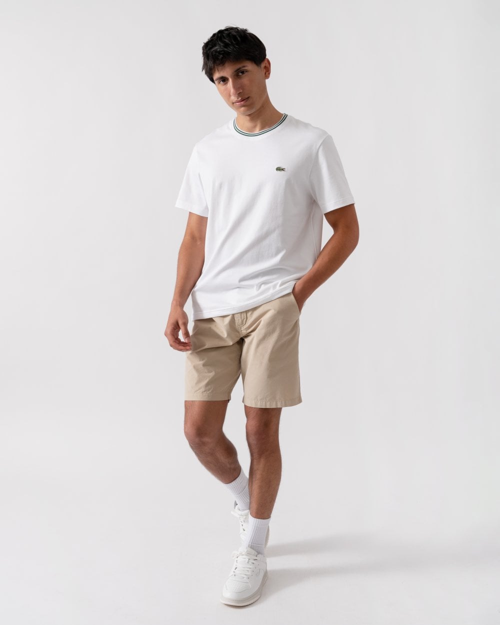 Lacoste Contrast Collar Mens T- Shirt - White 001
