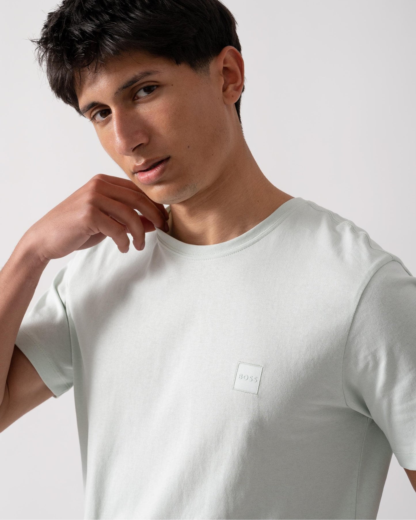 BOSS Orange Tales Mens Cotton-Jersey T-shirt With Logo Patch - Open Blue 474