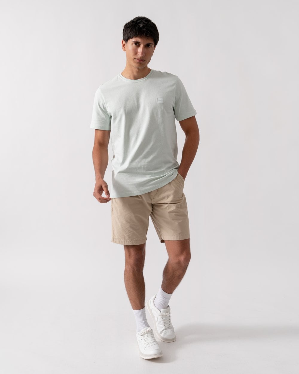 BOSS Orange Tales Mens Cotton-Jersey T-shirt With Logo Patch - Open Blue 474