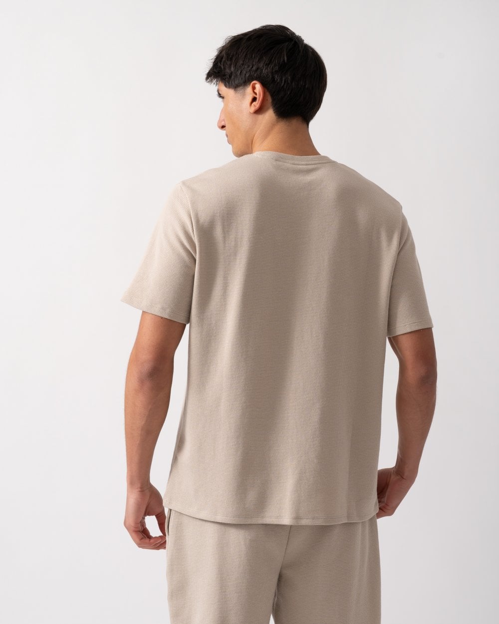 BOSS Orange Waffle Mens Cotton-Blend Pyjama T-Shirt with Embroidered Logo - Light Beige 275