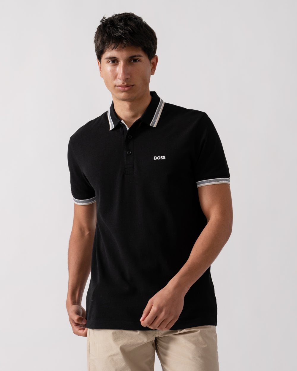 BOSS Green Paddy Mens Cotton-Piqué Polo Shirt with Contrast Logo - Charcoal 018