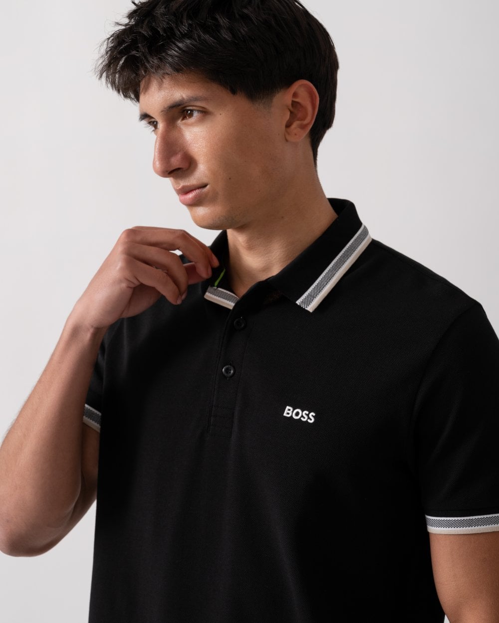 BOSS Green Paddy Mens Cotton-Piqué Polo Shirt with Contrast Logo - Charcoal 018