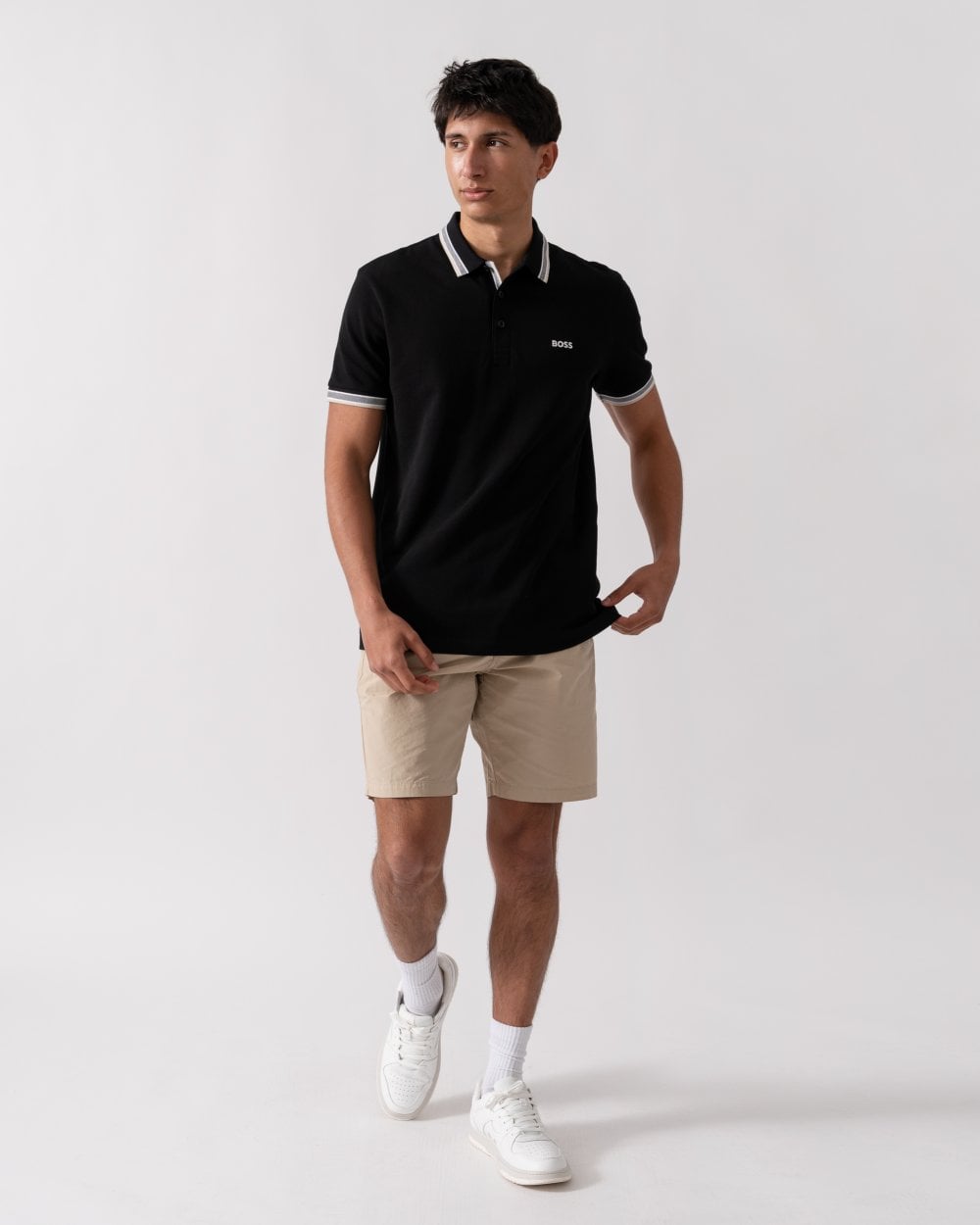 BOSS Green Paddy Mens Cotton-Piqué Polo Shirt with Contrast Logo - Charcoal 018