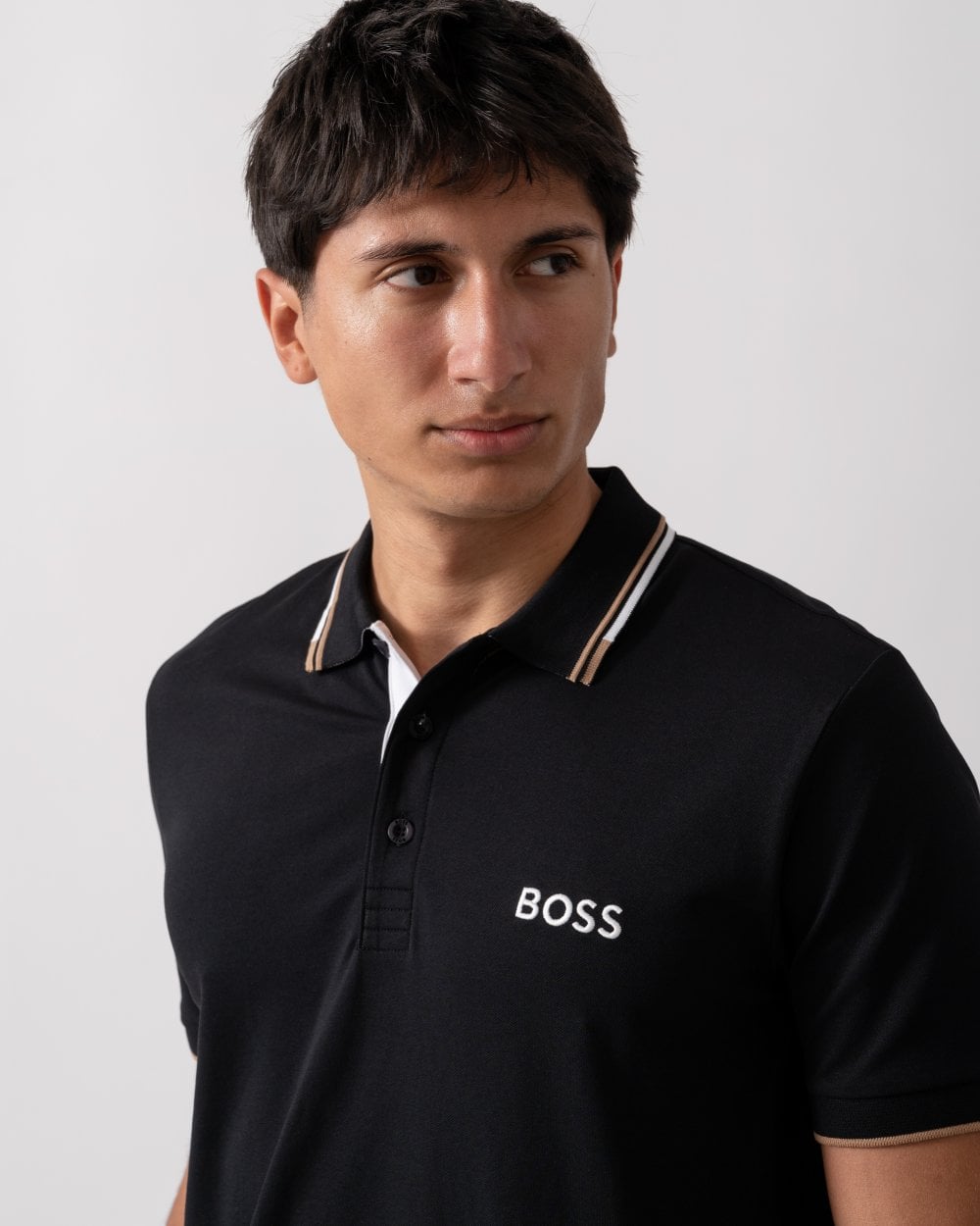 BOSS Green Paddy Pro Mens Cotton Blend Polo Shirt With Contrast Logos - Black 009