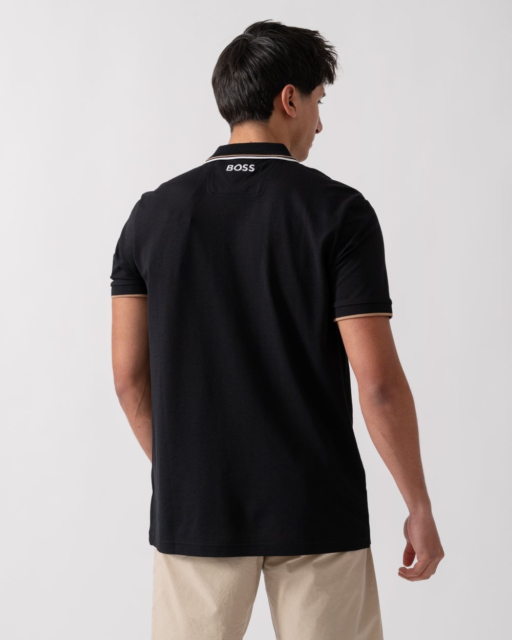 BOSS Green Paddy Pro Mens Cotton Blend Polo Shirt With Contrast Logos - Black 009
