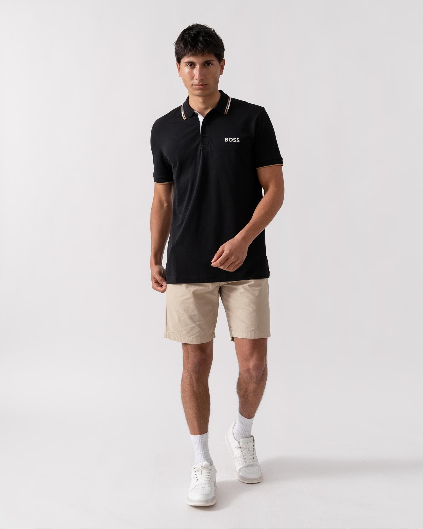 BOSS Green Paddy Pro Mens Cotton Blend Polo Shirt With Contrast Logos - Black 009