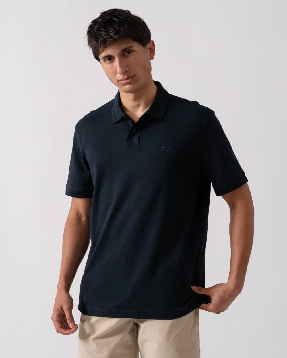 BOSS Orange Pe Interlock Mens Polo Shirt with Logo Print - Dark Blue 404