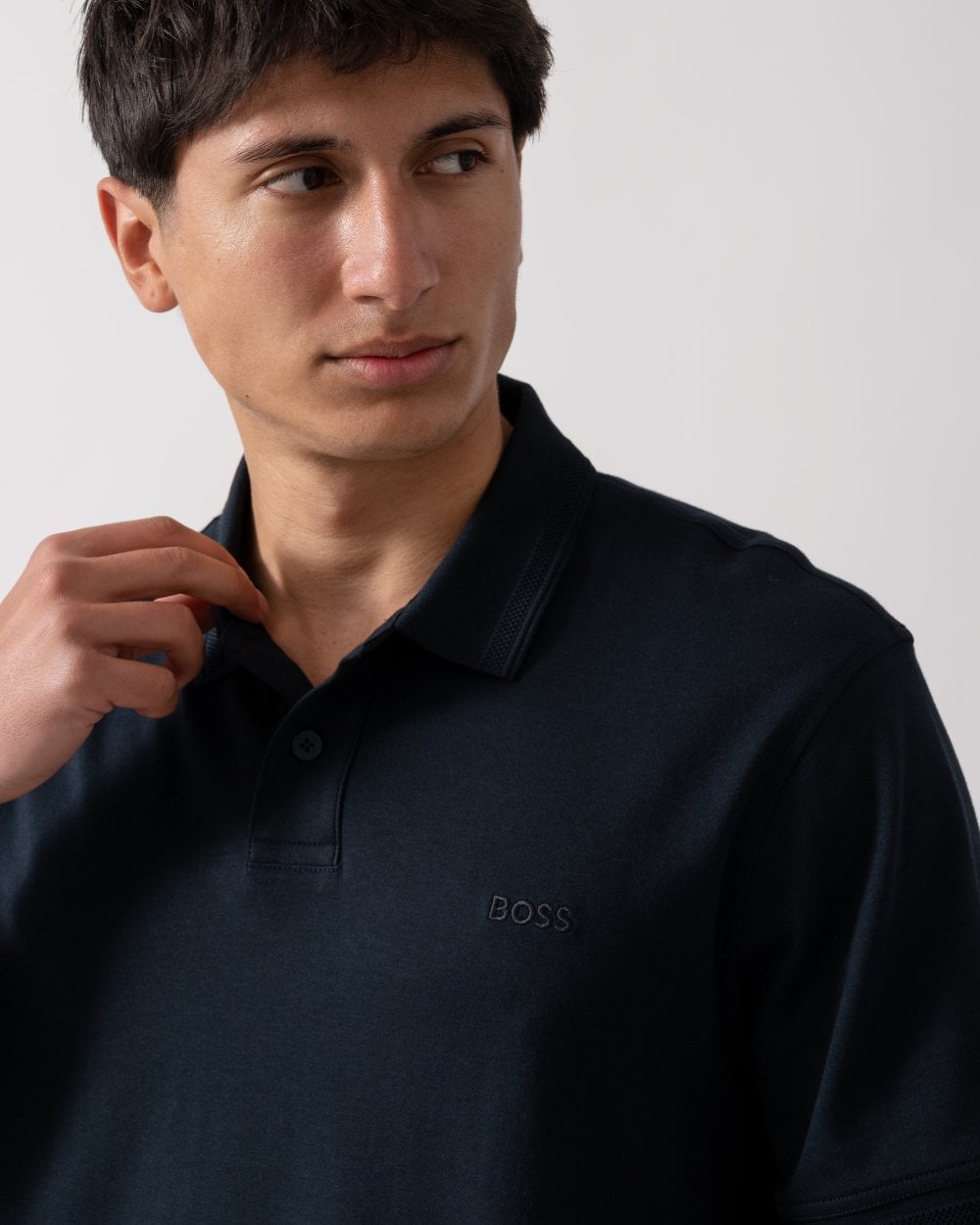 BOSS Orange Pe Interlock Mens Polo Shirt with Logo Print - Dark Blue 404