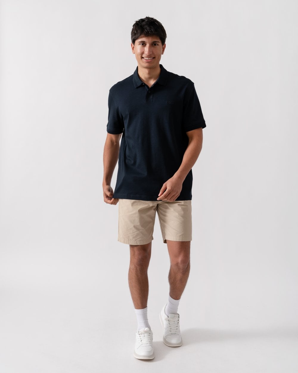 BOSS Orange Pe Interlock Mens Polo Shirt with Logo Print - Dark Blue 404