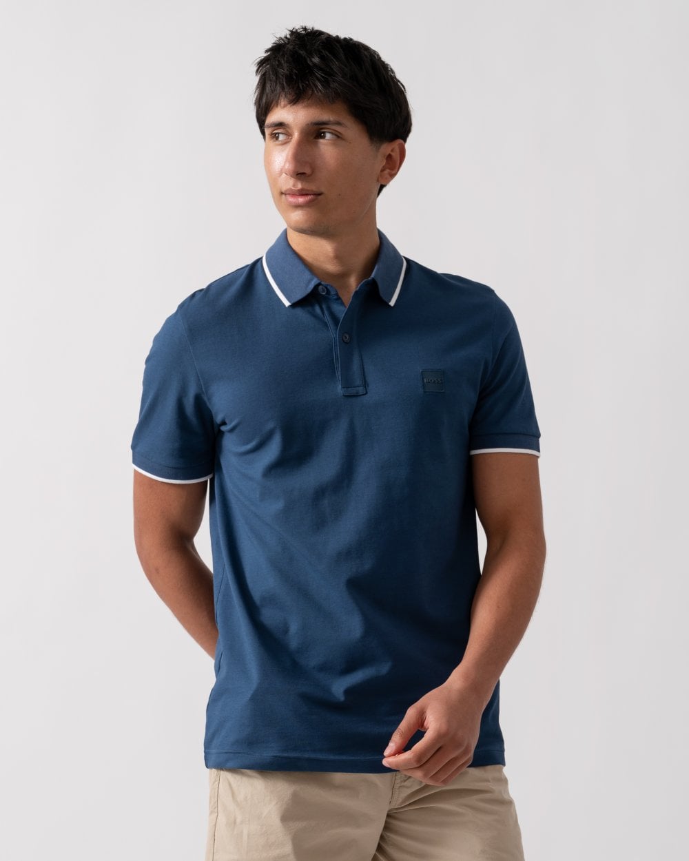BOSS Orange Passertip Mens Short Sleeve Polo Shirt With Tipped Collar - Open Blue 466
