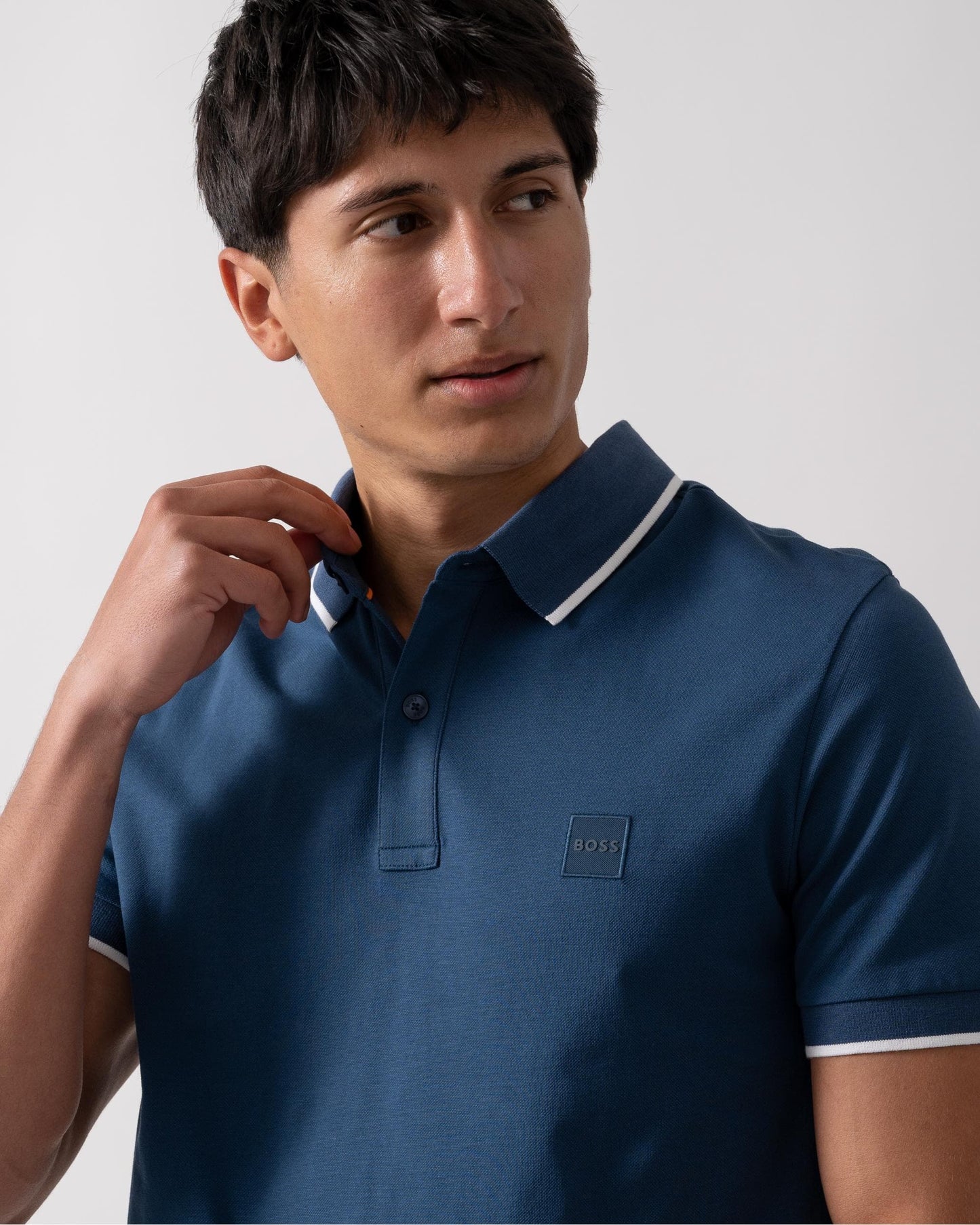 BOSS Orange Passertip Mens Short Sleeve Polo Shirt With Tipped Collar - Open Blue 466