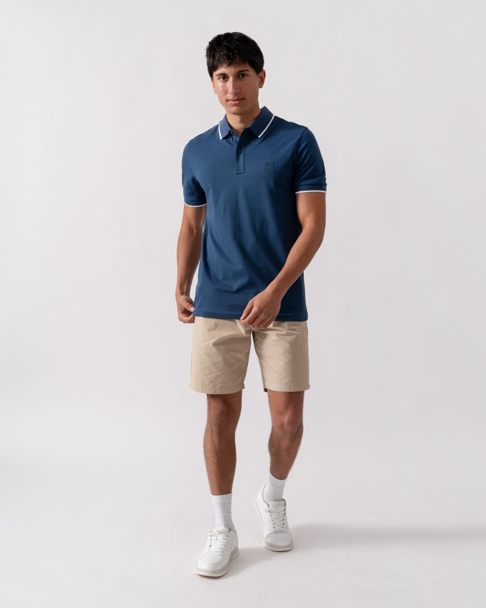 BOSS Orange Passertip Mens Short Sleeve Polo Shirt With Tipped Collar - Open Blue 466