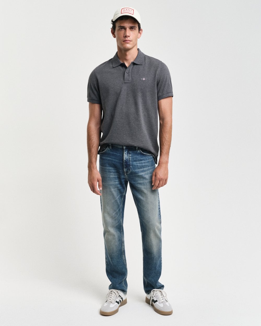 GANT Mens Regular Fit Short Sleeve Shield Logo Pique Polo - 95 Anthracite Melange