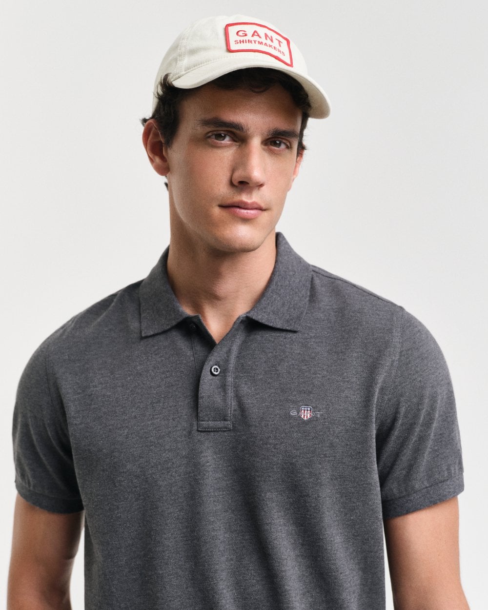 GANT Mens Regular Fit Short Sleeve Shield Logo Pique Polo - 95 Anthracite Melange