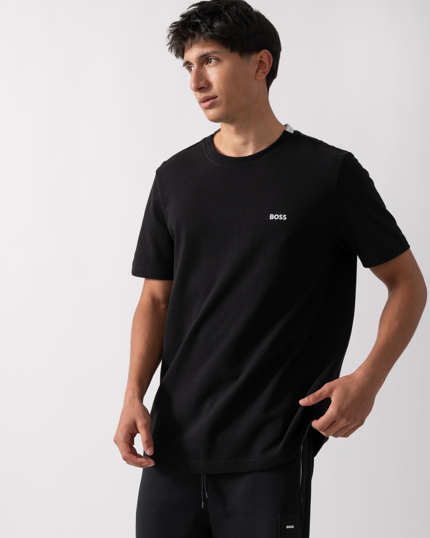 BOSS Green Taddy Mens Cotton Piqué T-Shirt with Oxford-Jacquard Back Collar
