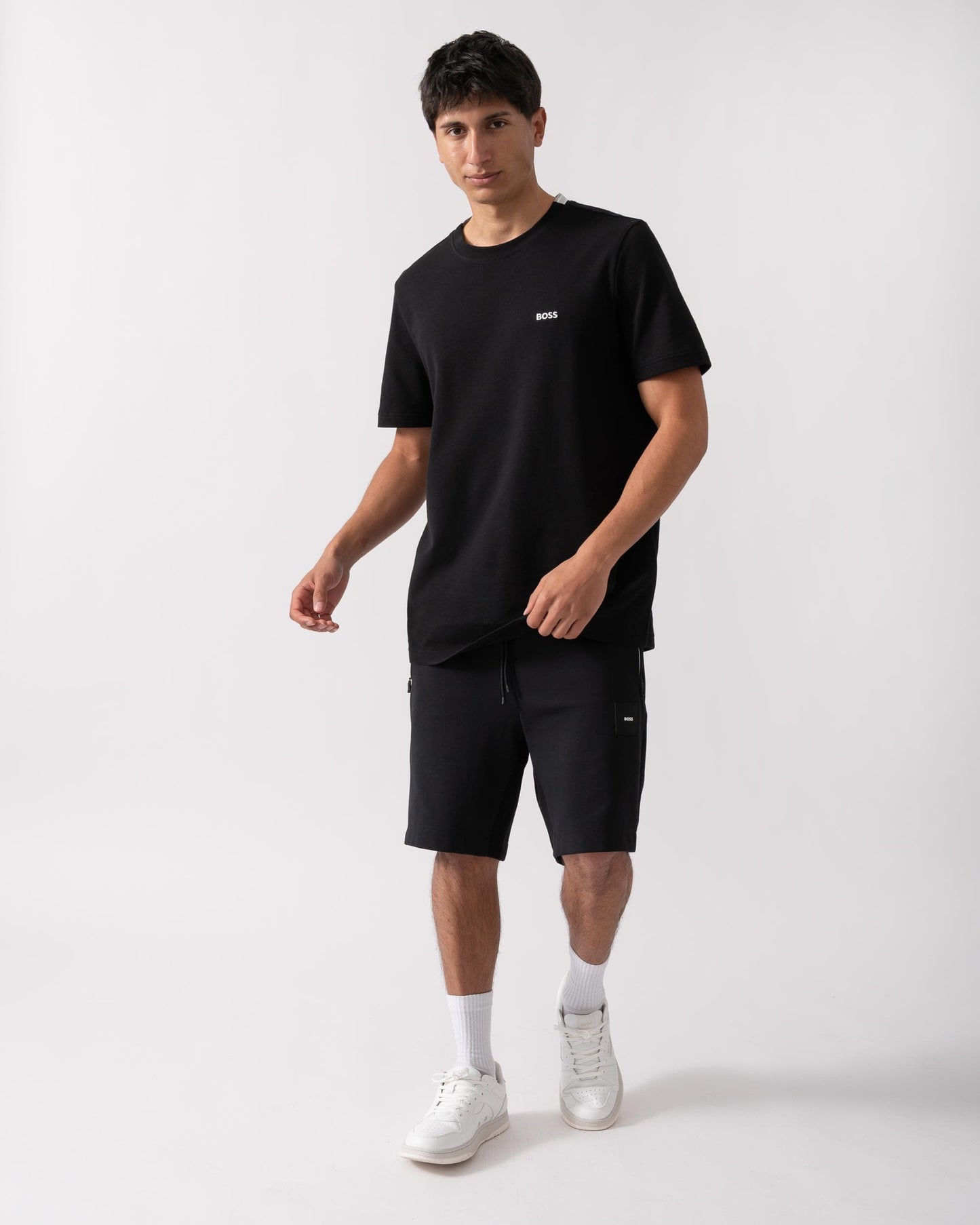 BOSS Green Taddy Mens Cotton Piqué T-Shirt with Oxford-Jacquard Back Collar - Black 001