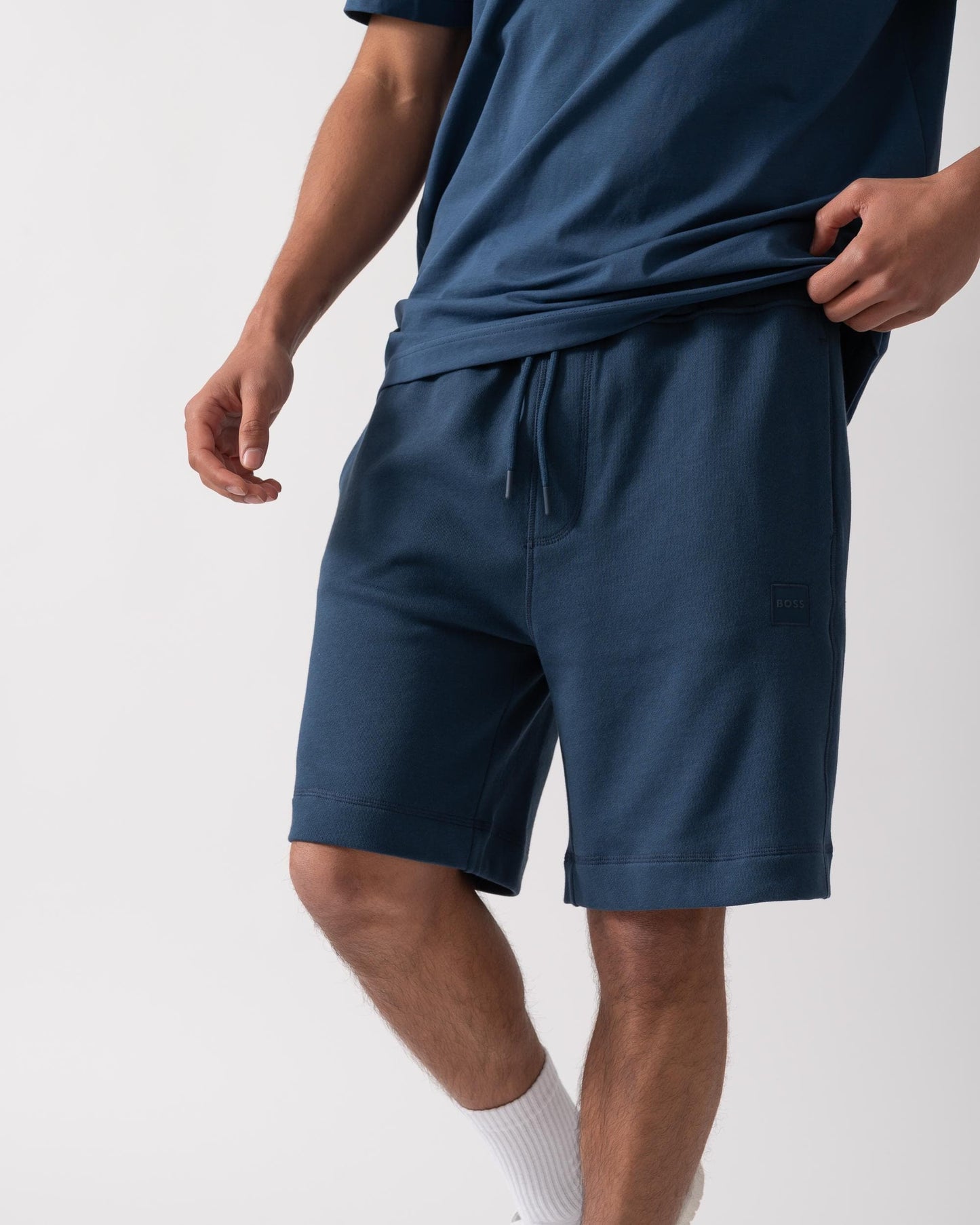 BOSS Orange Sewalk Mens Cotton-Terry Shorts With Logo Badge - Open Blue 466