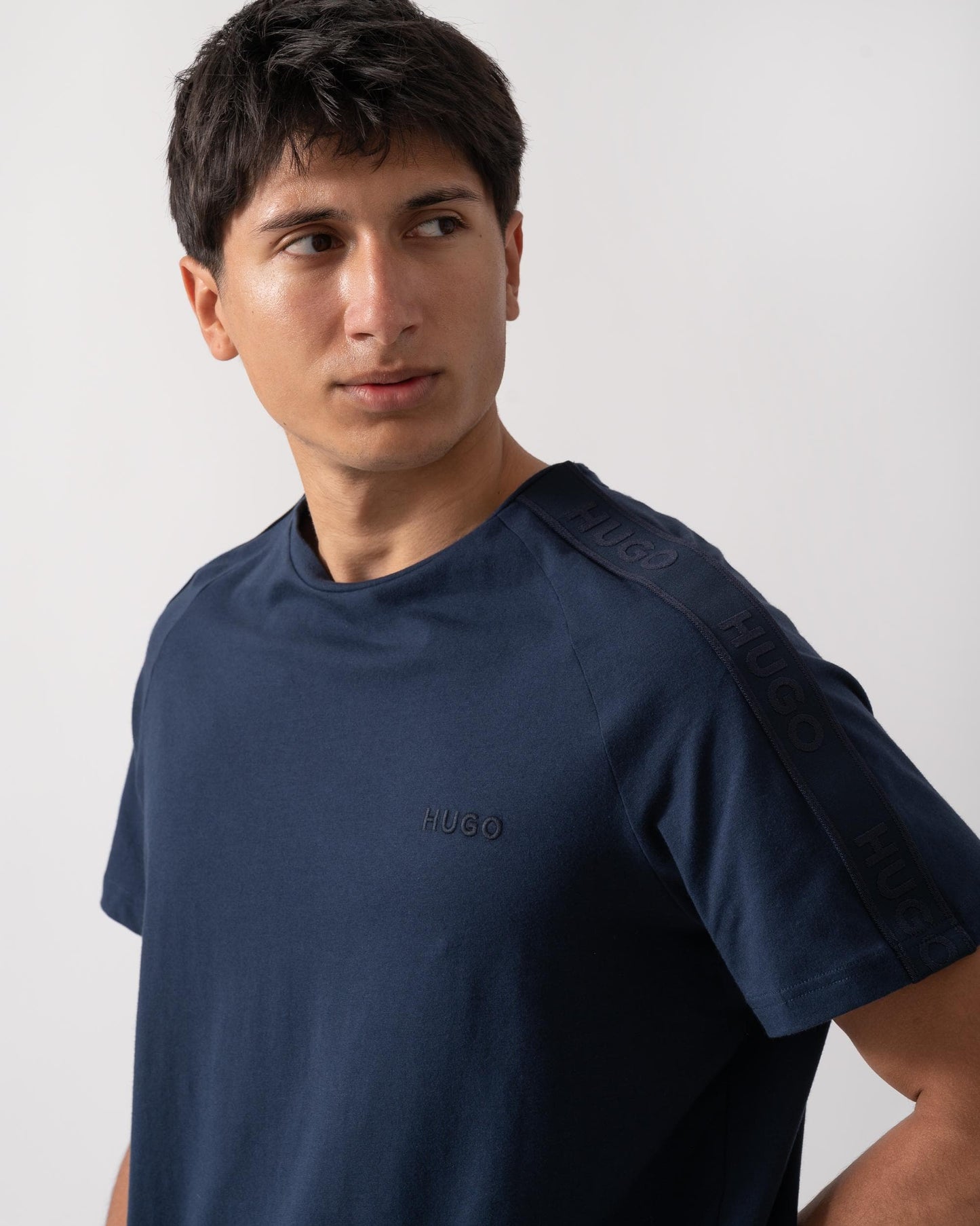 HUGO HUGO LIAM Mens Crew Neck T-Shirt with Logo Tape