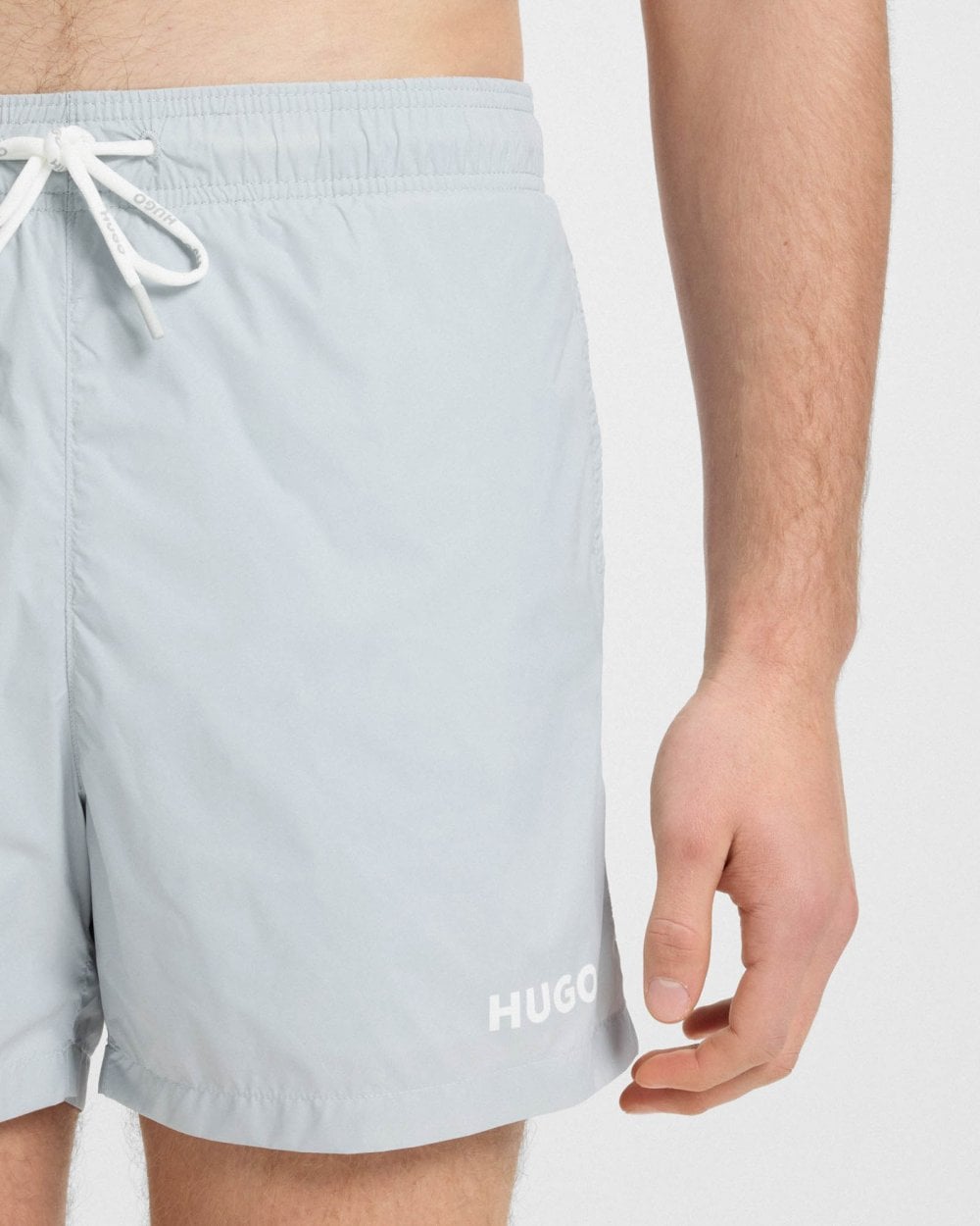HUGO HAITI Mens Fully Lined Swim Shorts with Contrast Logo - Light/Pastel Grey 050