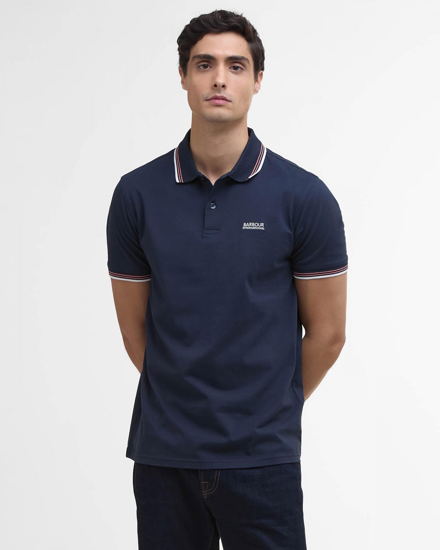 Barbour International Ethan Mens Tipped Polo Shirt - Navy