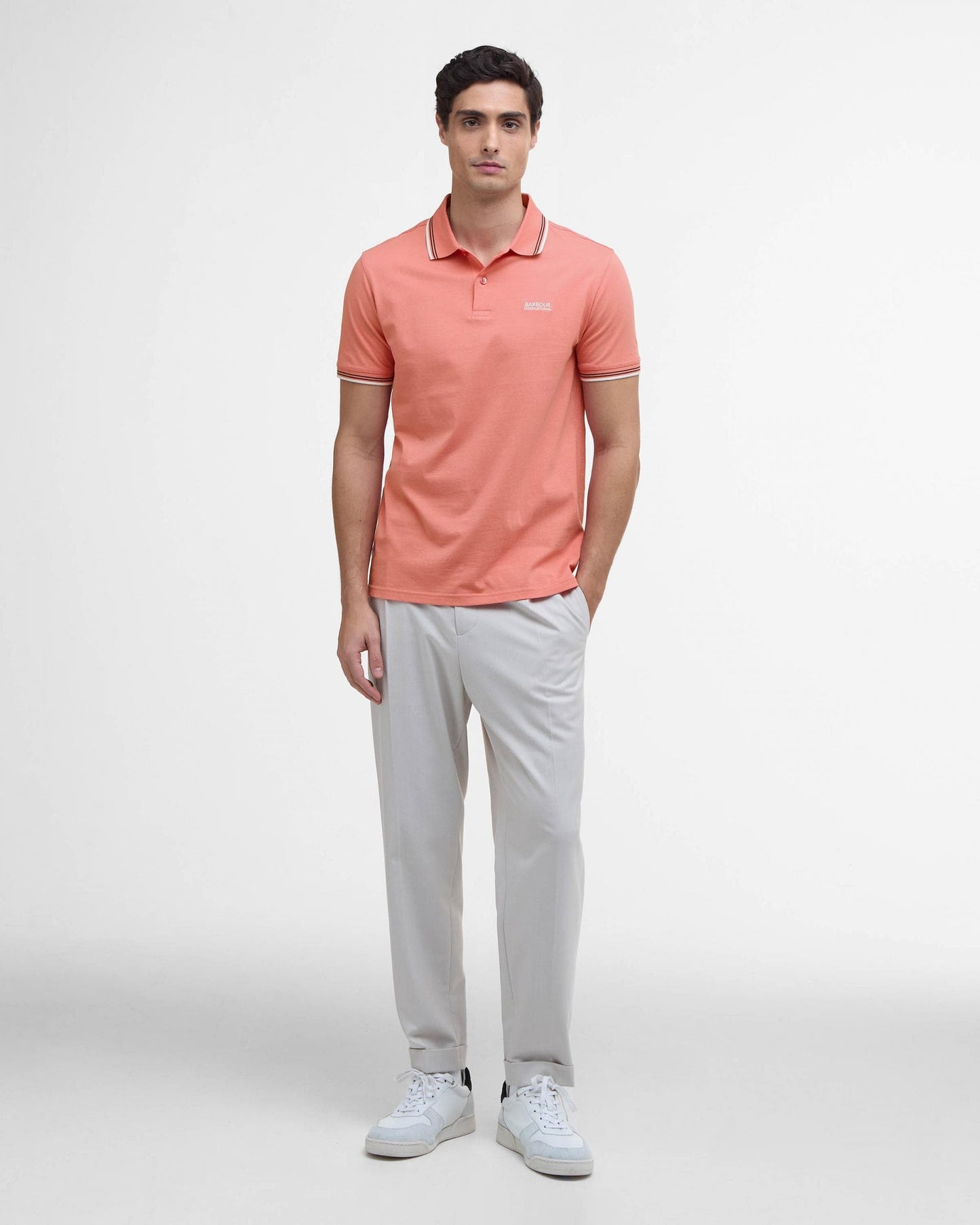 Barbour International Ethan Mens Tipped Polo Shirt - Coral
