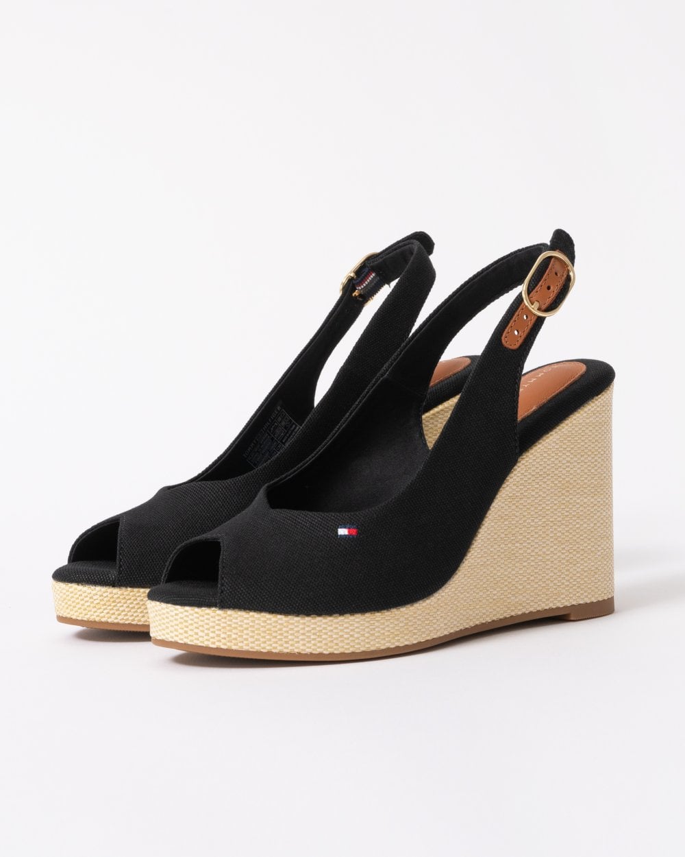 Tommy Hilfiger Womens Flag Slingback Wedge Espadrille - Black