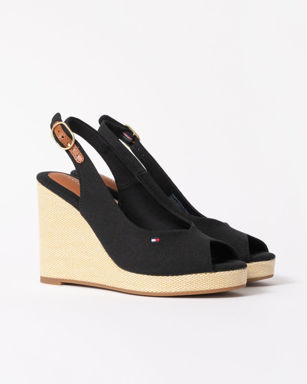 Tommy Hilfiger Womens Flag Slingback Wedge Espadrille - Black