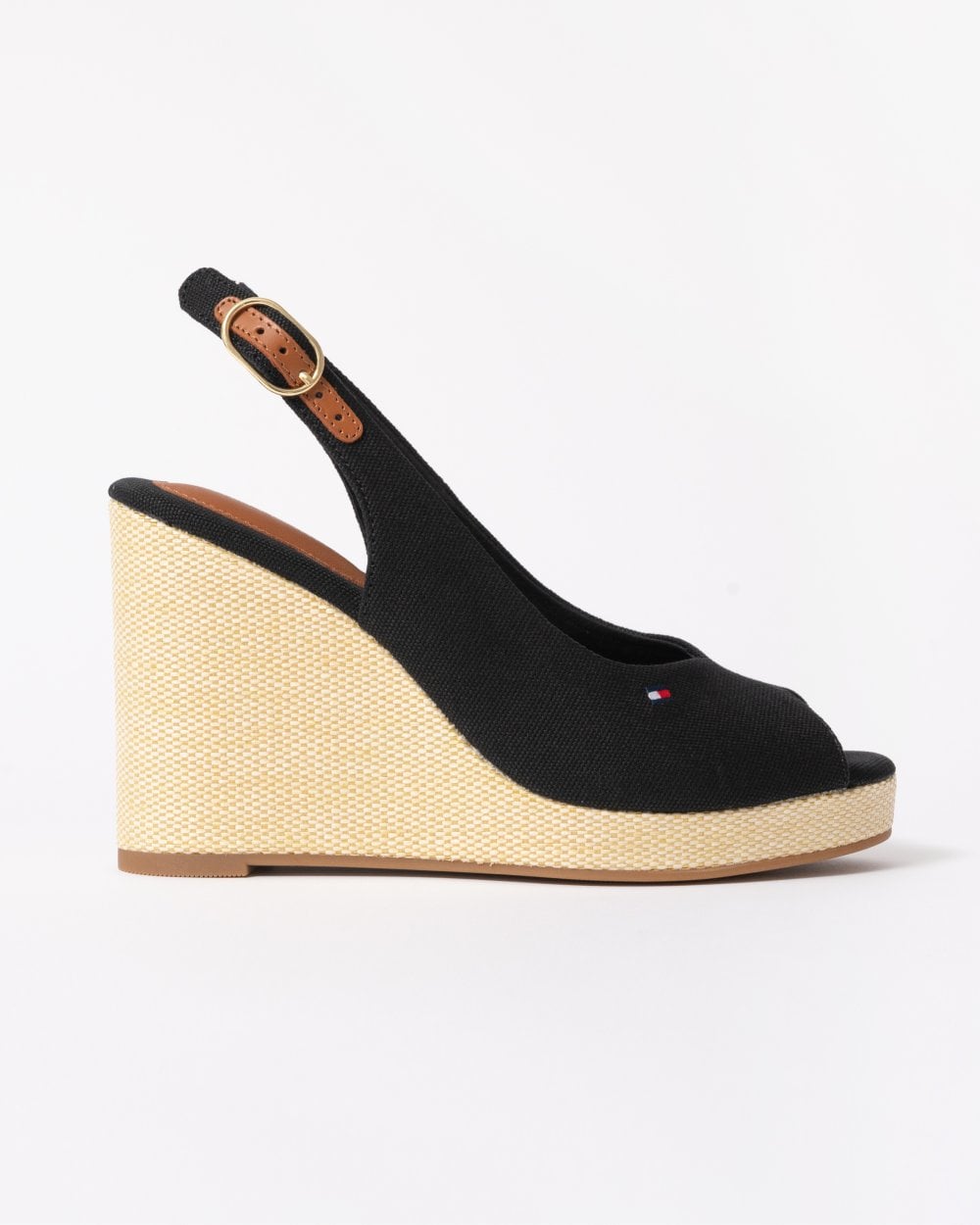 Tommy Hilfiger Womens Flag Slingback Wedge Espadrille - Black