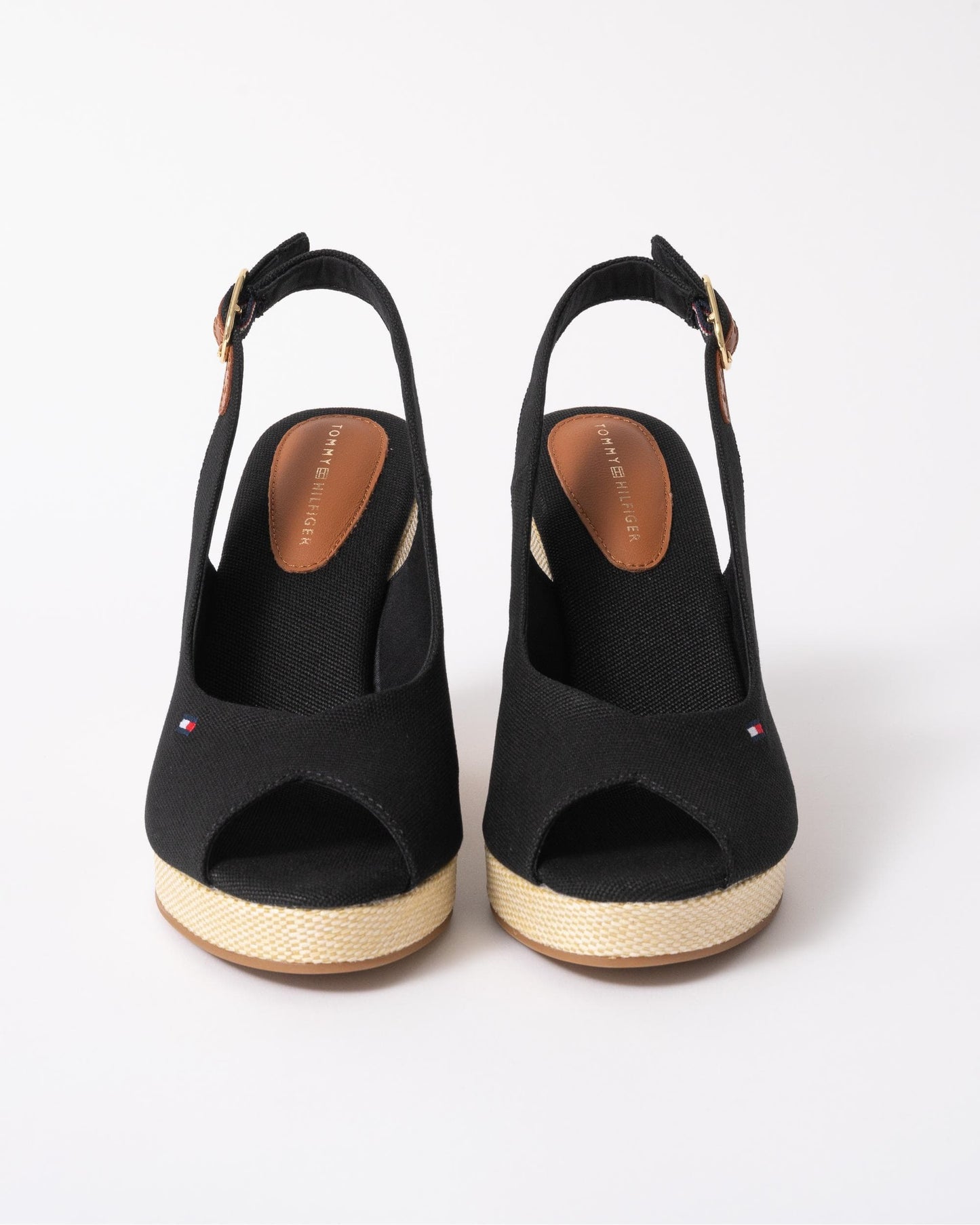 Tommy Hilfiger Womens Flag Slingback Wedge Espadrille - Black