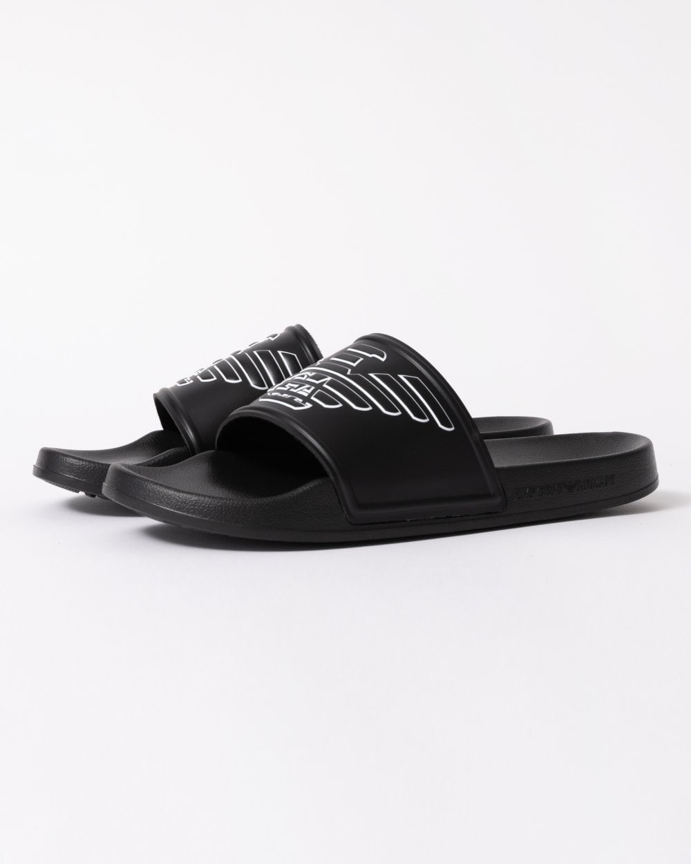 Emporio Armani Mens Embossed Eagle Slides - Black/White