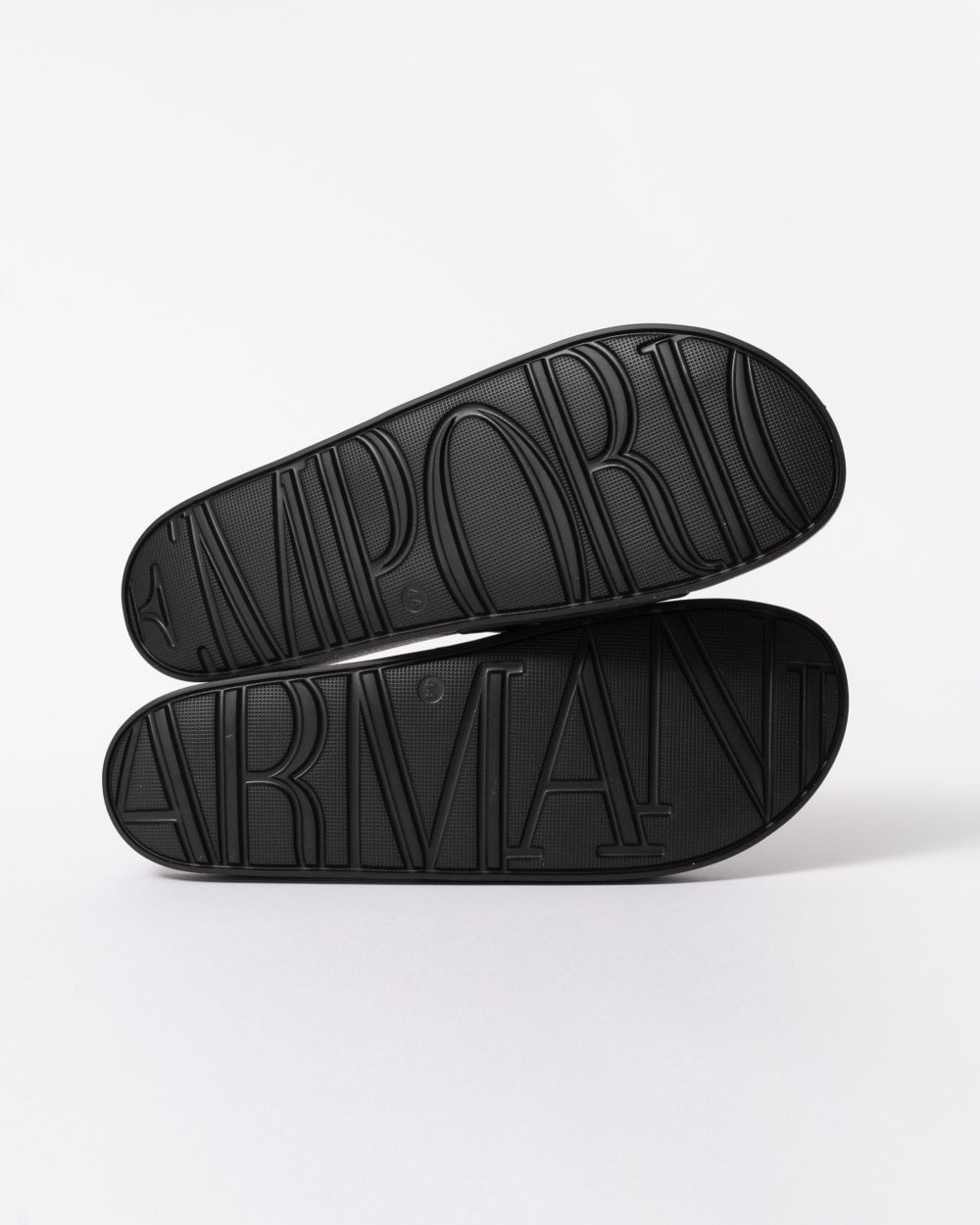 Emporio Armani Mens Embossed Eagle Slides - Black/White