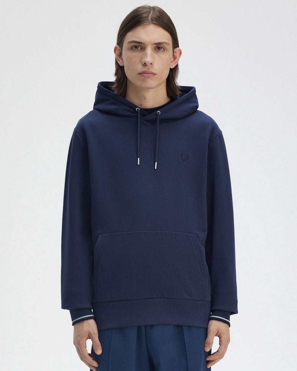 Fred Perry Mens Tipped Hooded Sweatshirt - Tennis Blue X86
