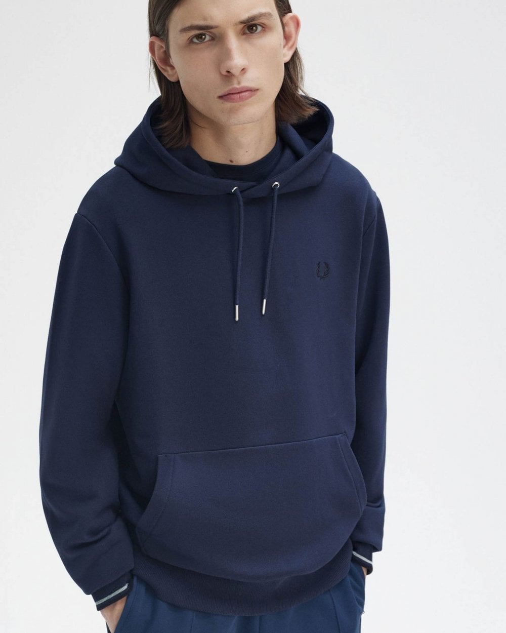 Fred Perry Mens Tipped Hooded Sweatshirt - Tennis Blue X86