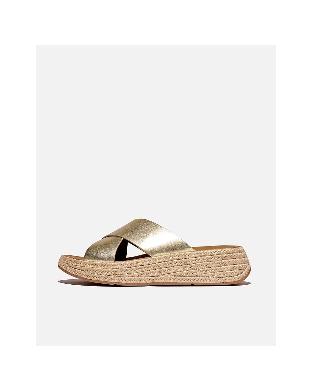FitFlop Womens F-Mode Espadrille Leather Flatform Cross Slides
