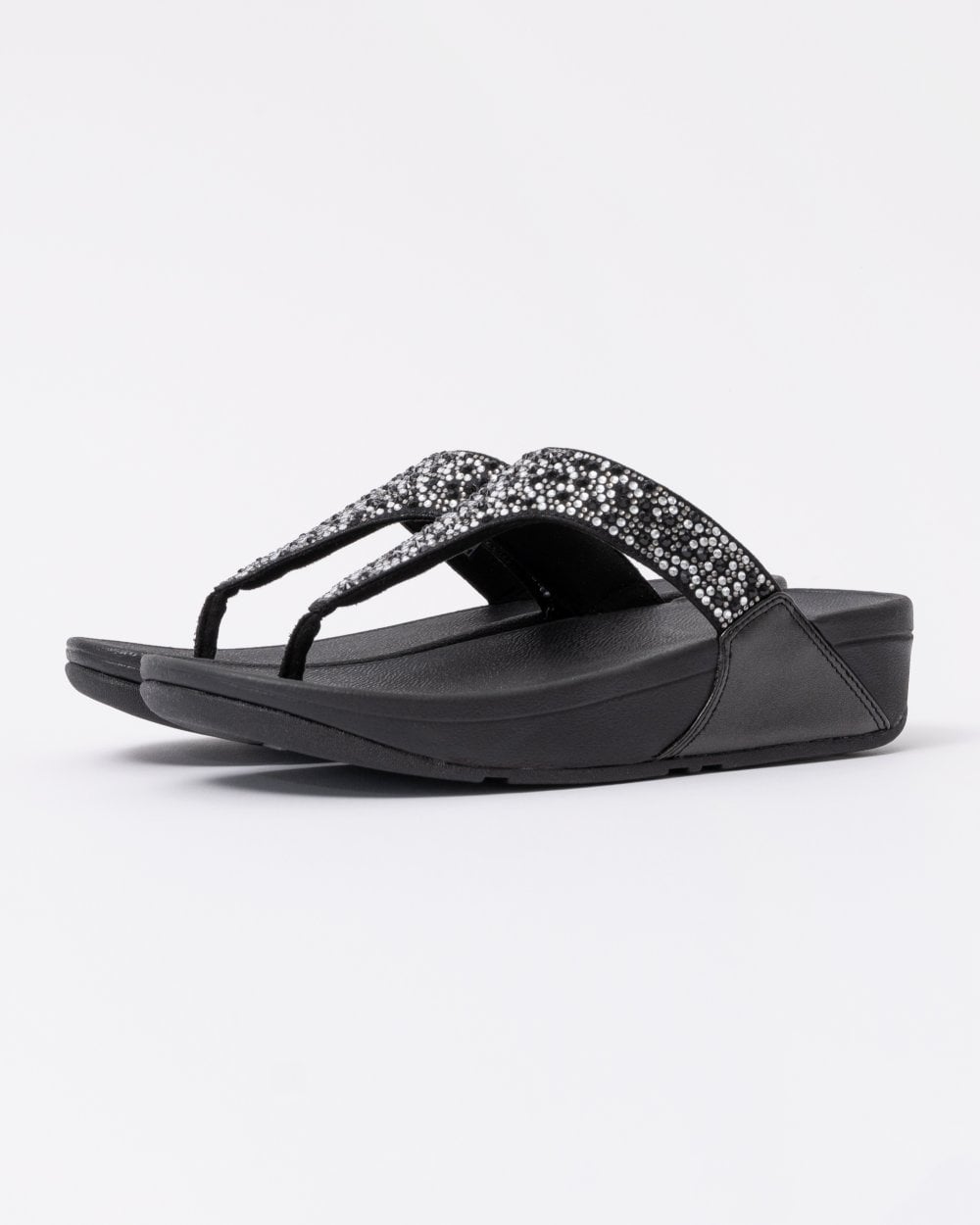FitFlop Womens Lulu Crystal-Mix Toe-Post Sandals - All Black 090