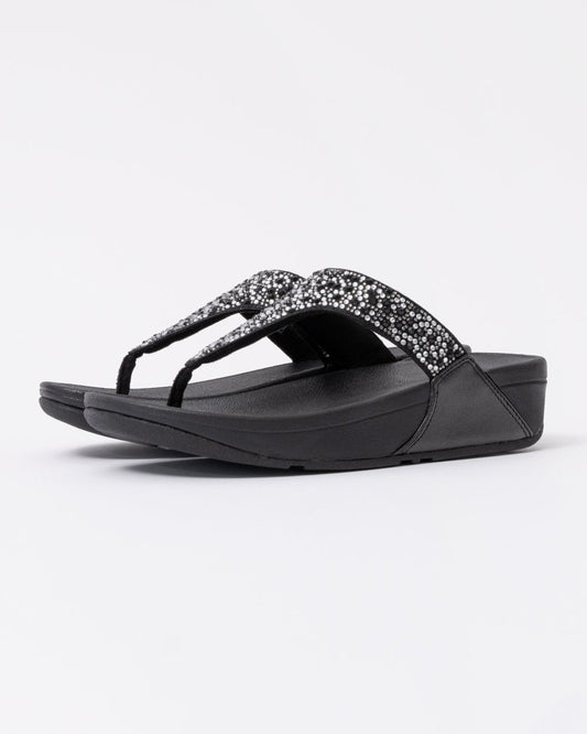 FitFlop Womens Lulu Crystal-Mix Toe-Post Sandals - All Black 090