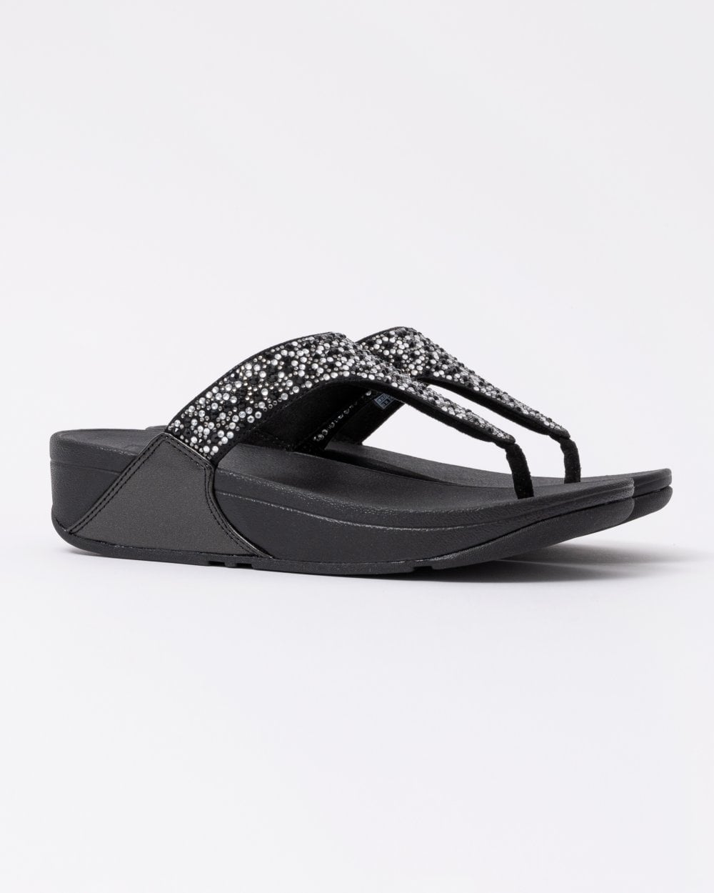 FitFlop Womens Lulu Crystal-Mix Toe-Post Sandals - All Black 090