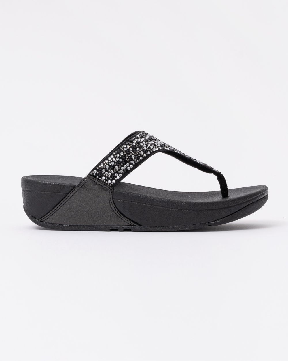 FitFlop Womens Lulu Crystal-Mix Toe-Post Sandals - All Black 090