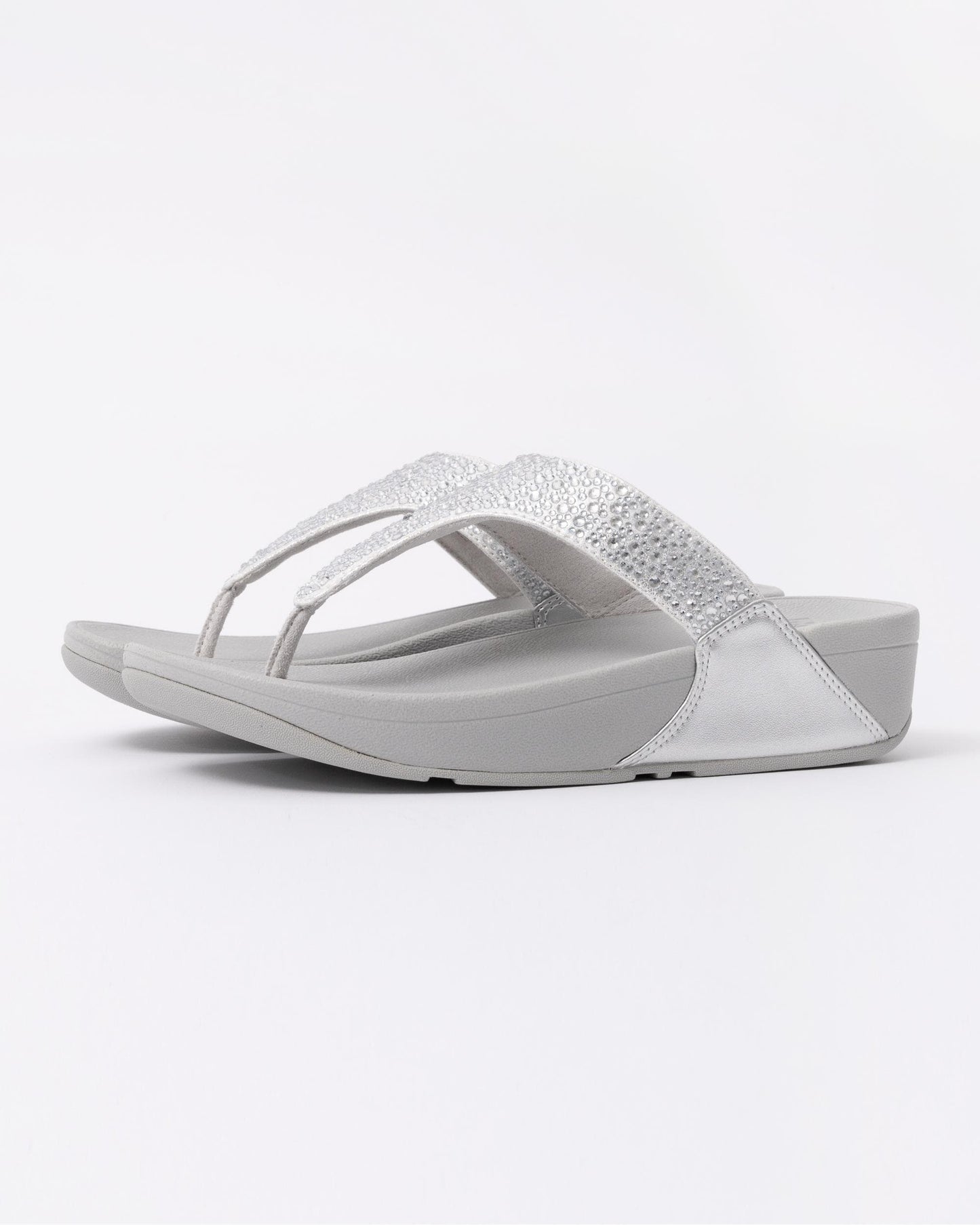 FitFlop Womens Lulu Crystal-Mix Toe-Post Sandals - Silver 011