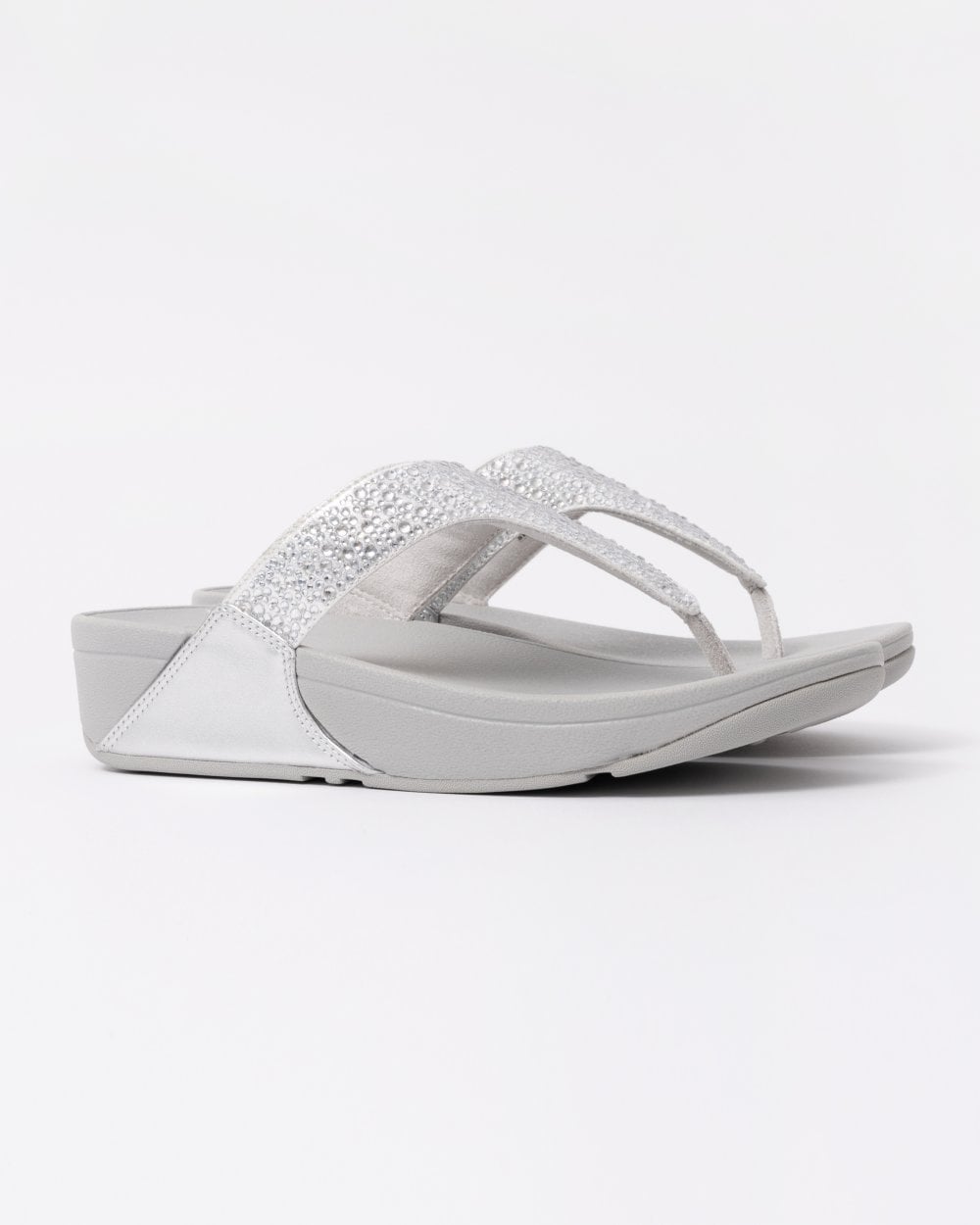 FitFlop Womens Lulu Crystal-Mix Toe-Post Sandals - Silver 011