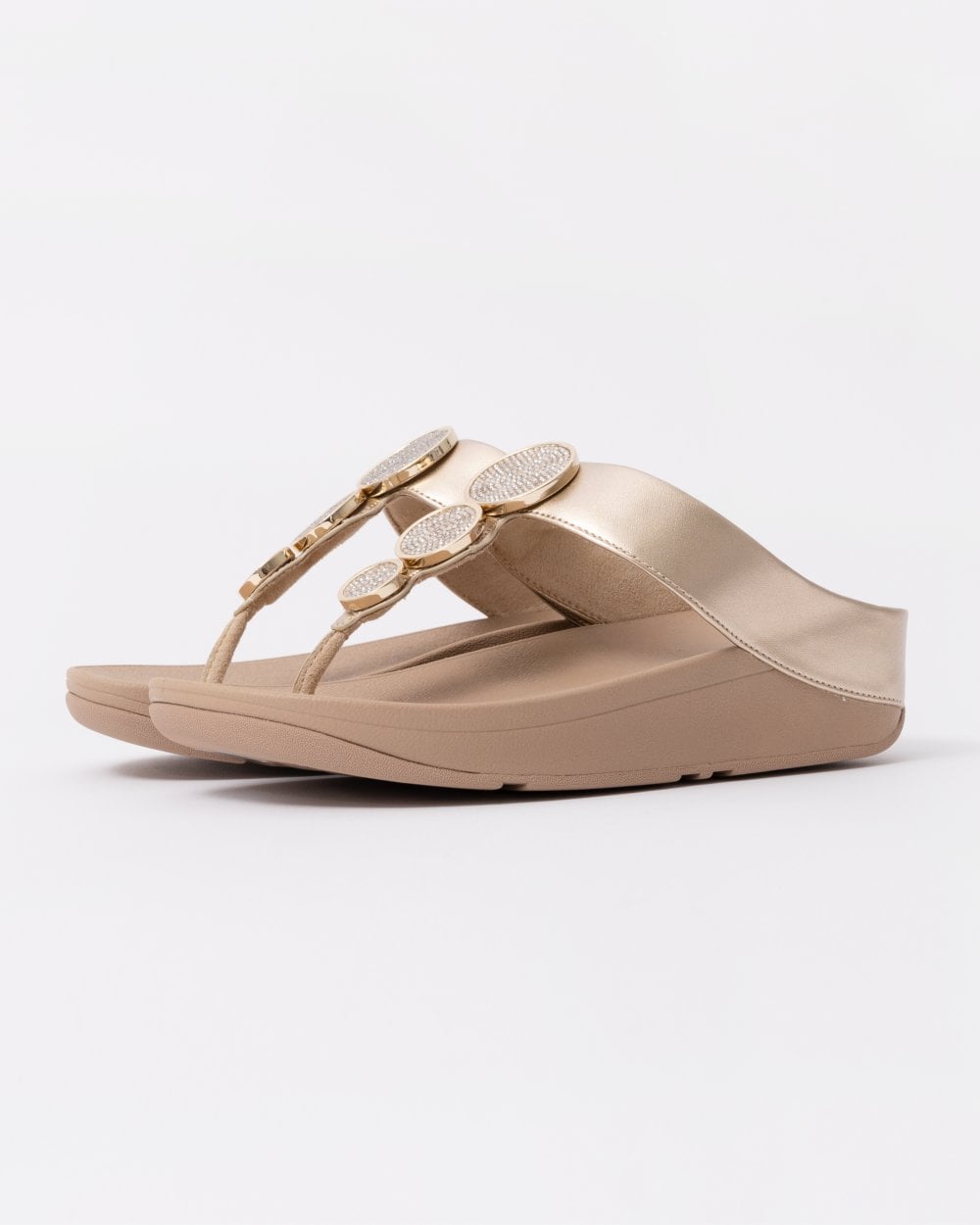 FitFlop Womens Halo Bead-Circle Metallic Toe-Post Sandals