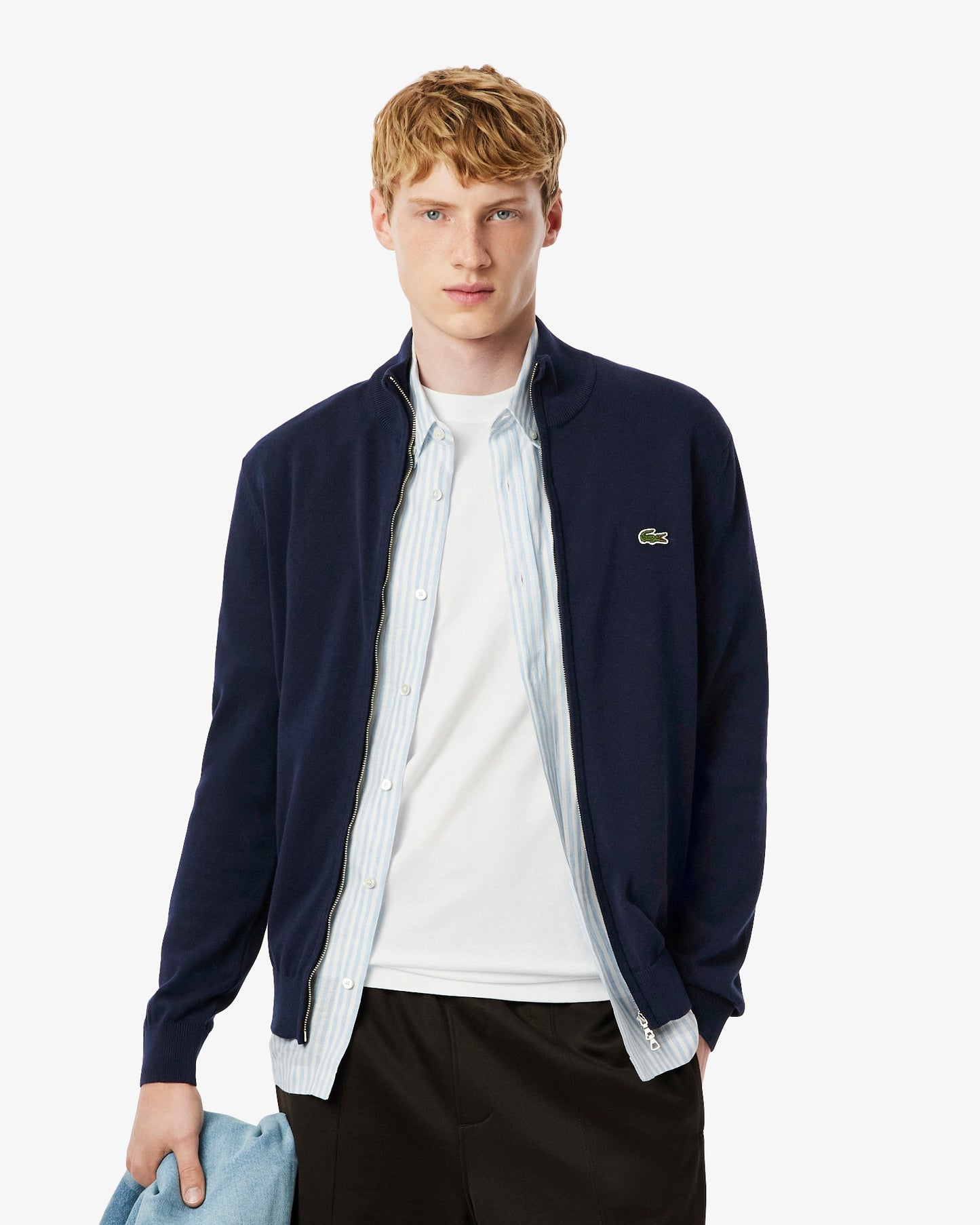 Lacoste High Neck Zipped Cotton Mens Sweater - Navy Blue 166
