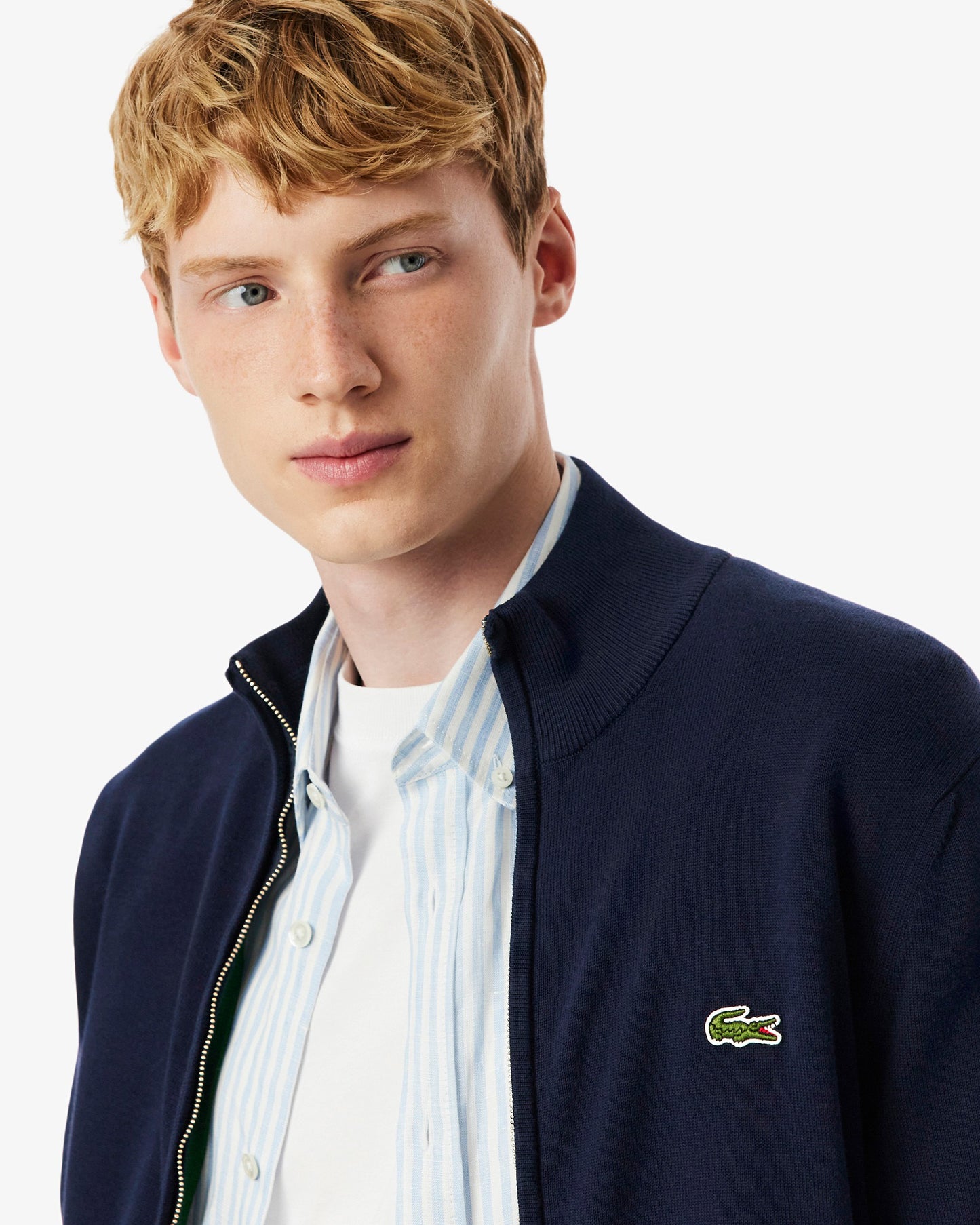 Lacoste High Neck Zipped Cotton Mens Sweater - Navy Blue 166