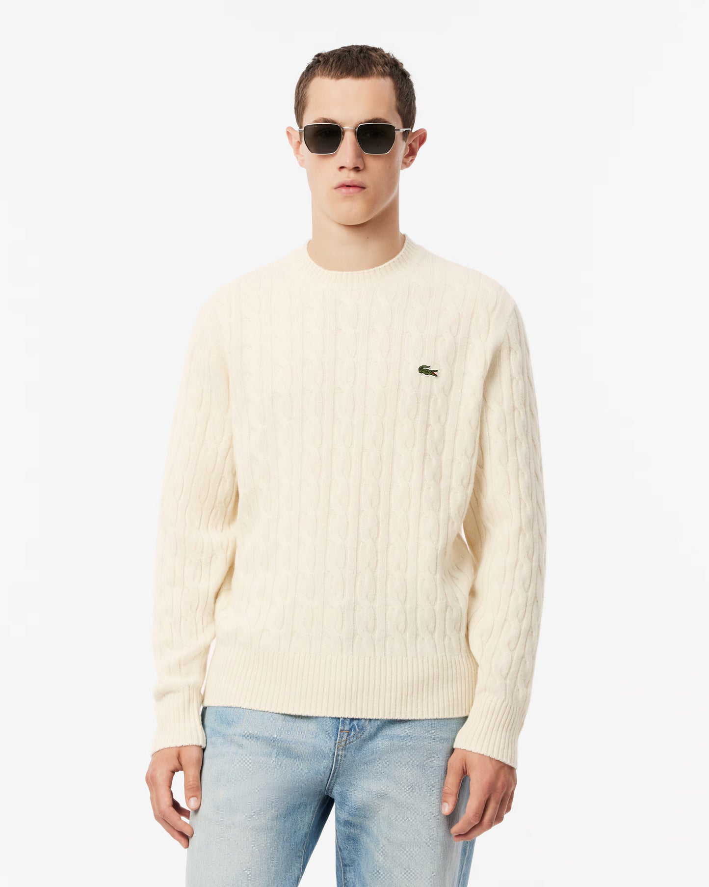 Lacoste Carded Wool Cable Knit Crew Neck Mens Sweater - Lapland XFJ