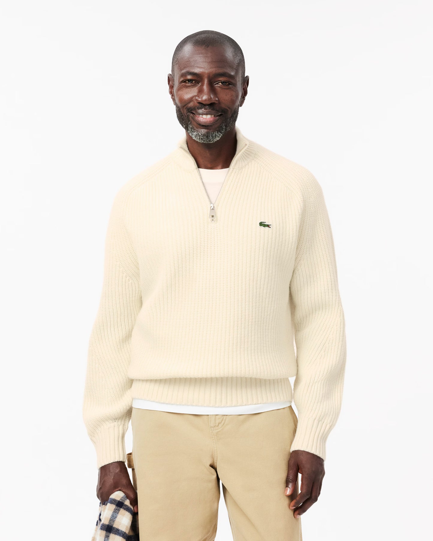 Lacoste High Zip Neck Thick Rib Knit Mens Wool Sweater - Lapland XFJ