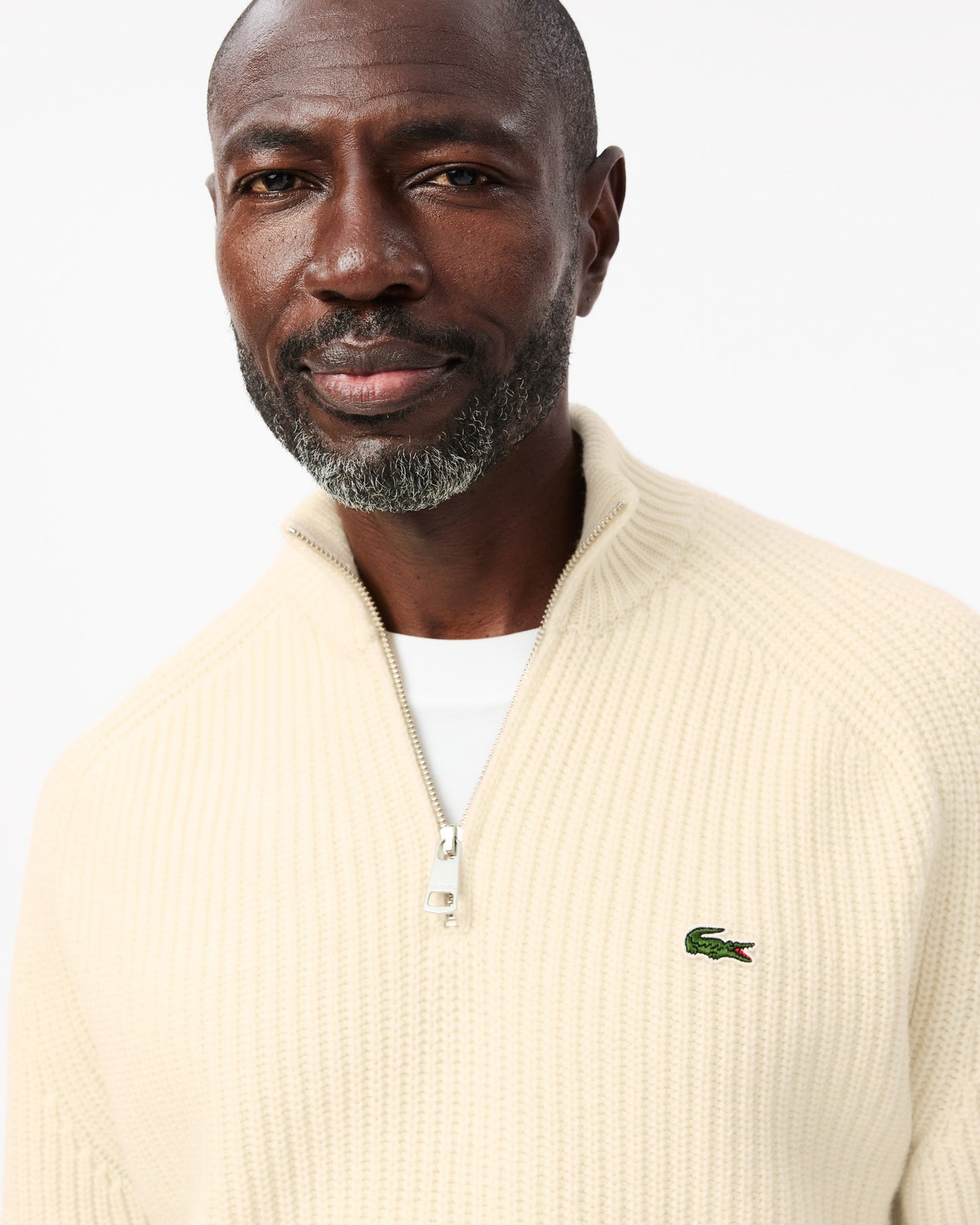 Lacoste High Zip Neck Thick Rib Knit Mens Wool Sweater - Lapland XFJ