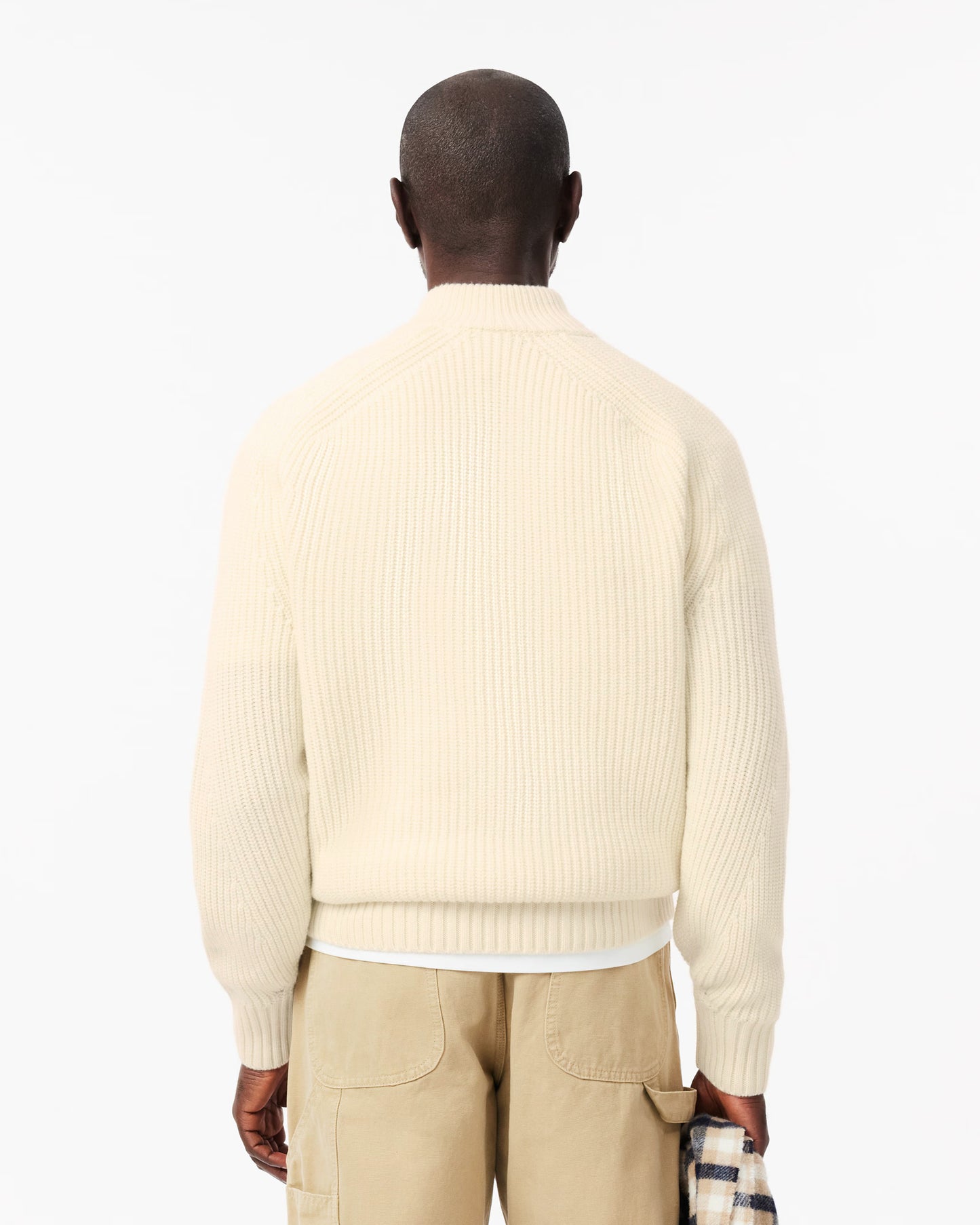 Lacoste High Zip Neck Thick Rib Knit Mens Wool Sweater - Lapland XFJ