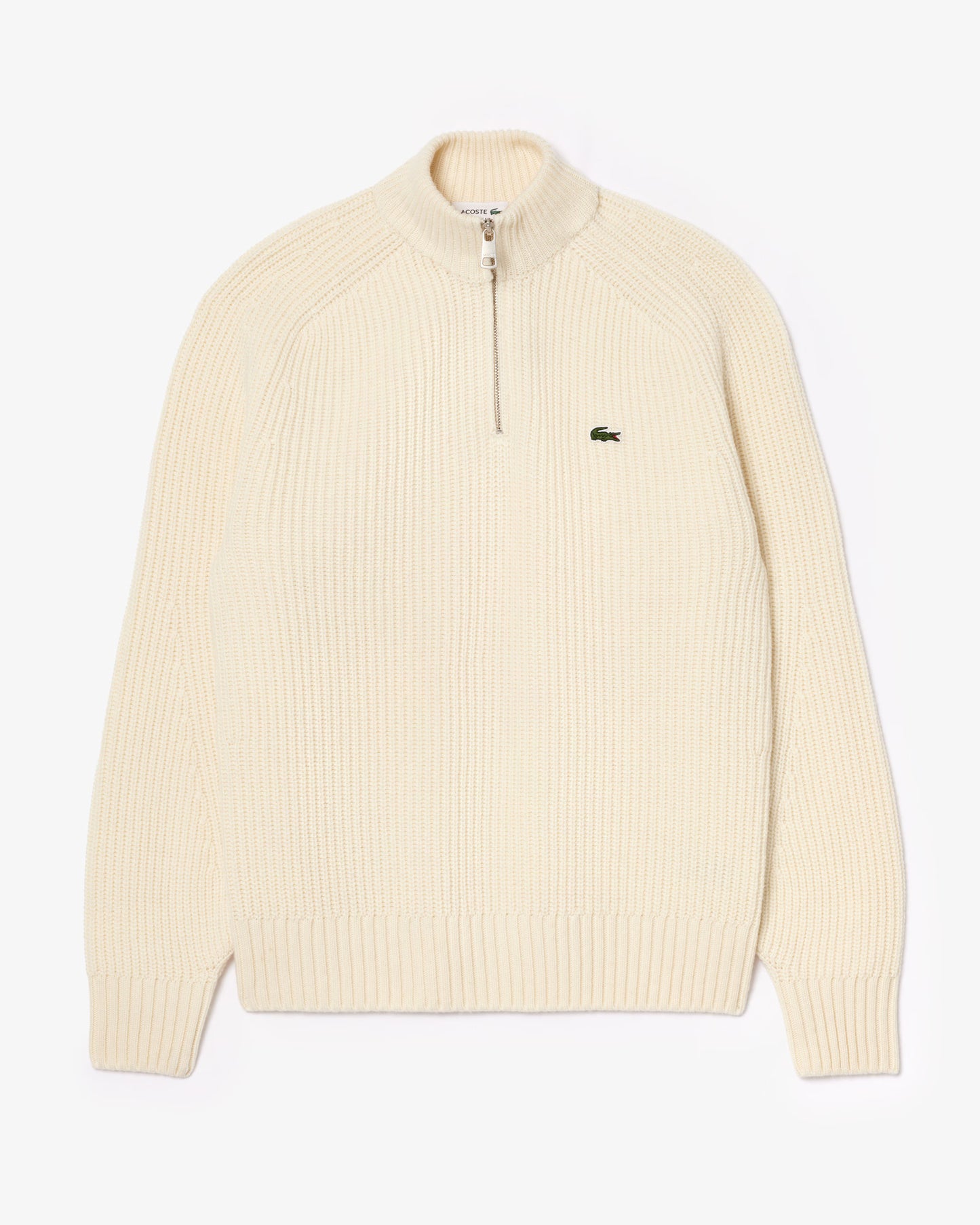 Lacoste High Zip Neck Thick Rib Knit Mens Wool Sweater - Lapland XFJ