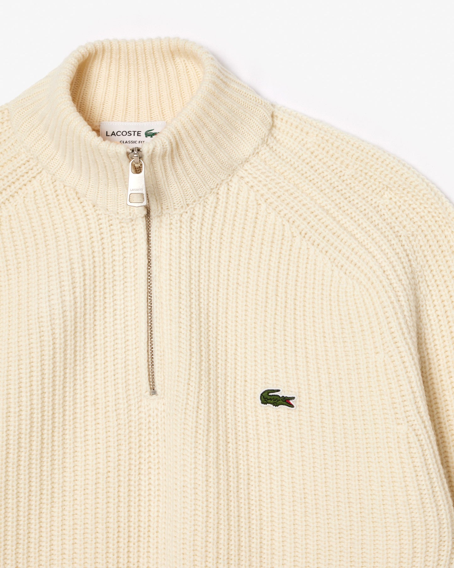 Lacoste High Zip Neck Thick Rib Knit Mens Wool Sweater - Lapland XFJ